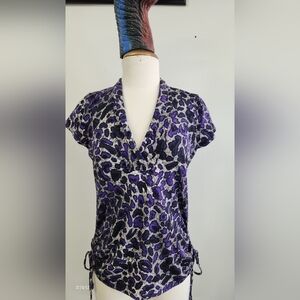 Emma James V Neck Shirt Purple Leopard Print Womens M
